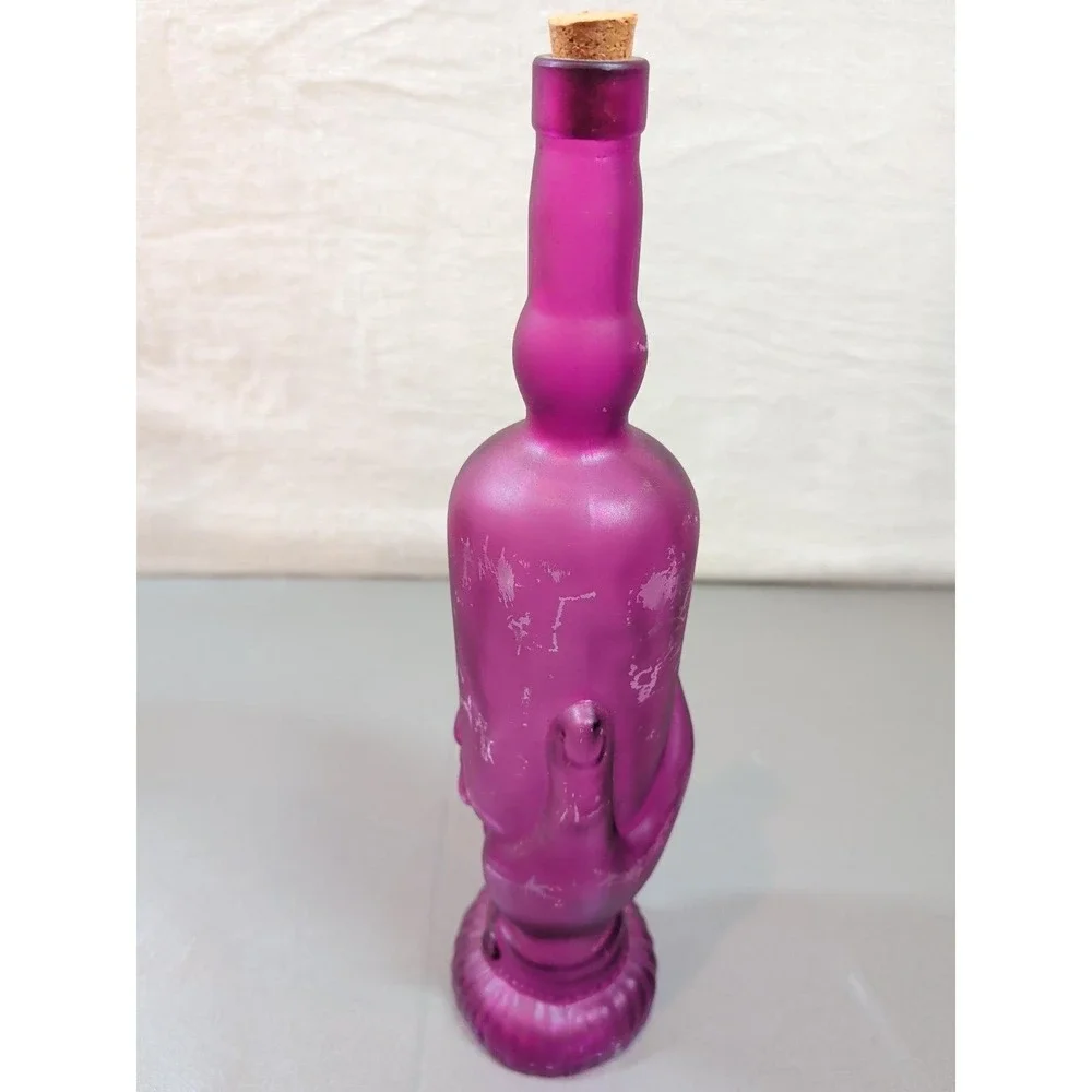 Vintage Hand Made Spain Recycled Glass Figural Hands Decanter Frosted Purple 14
